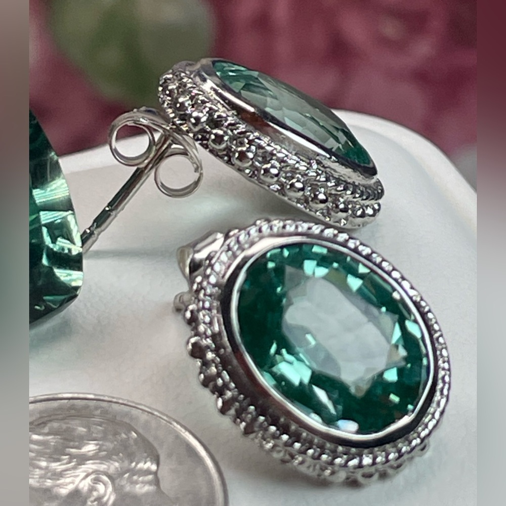 Clearance ‼️10ct Tourmaline Silver 925 Earrings Teal - Picture 8 of 12